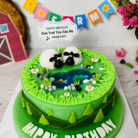 BÁNH SINH NHẬT RAU CÂU 4D HAI CHÚ CỪU BÊN BỜ HỒ CHO BÉ TRAI - GELLI – G0120023