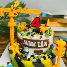 Bánh sinh nhật rau câu 2 tầng 4D - Gelli - Công trường và Xe Cẩu - Gelli - G0424008