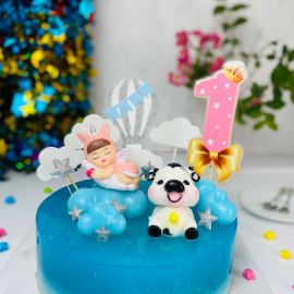 Bánh sinh nhật rau câu 4D bé trai/ gái thiên thần và con trâu - Gelli - G0522003