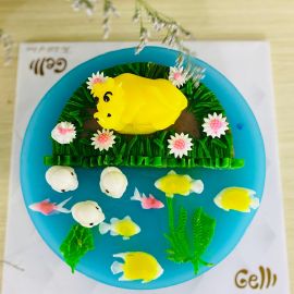 Bánh sinh nhật rau câu 2D con trâu nằm dưới ao - Gelli - G0620023